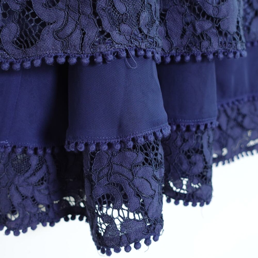 Eliza J Navy Tiered Fit Flare Floral Lace Short Cocktail Party Dress Size 16 - Picture 3 of 8